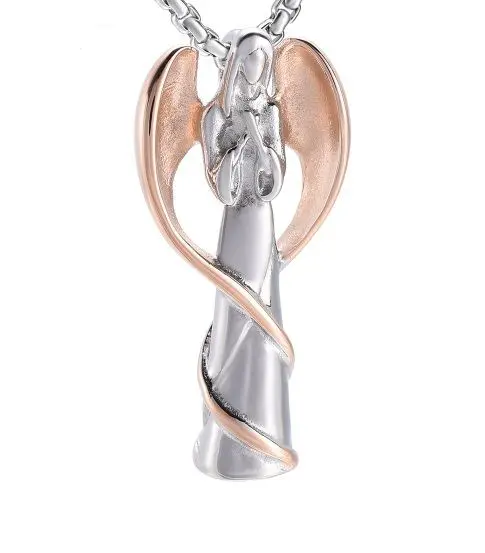 Náhrdelník - pamětní přívěsek, pietní přívěsek, přívěsek na popel anděl ocelový rosegold