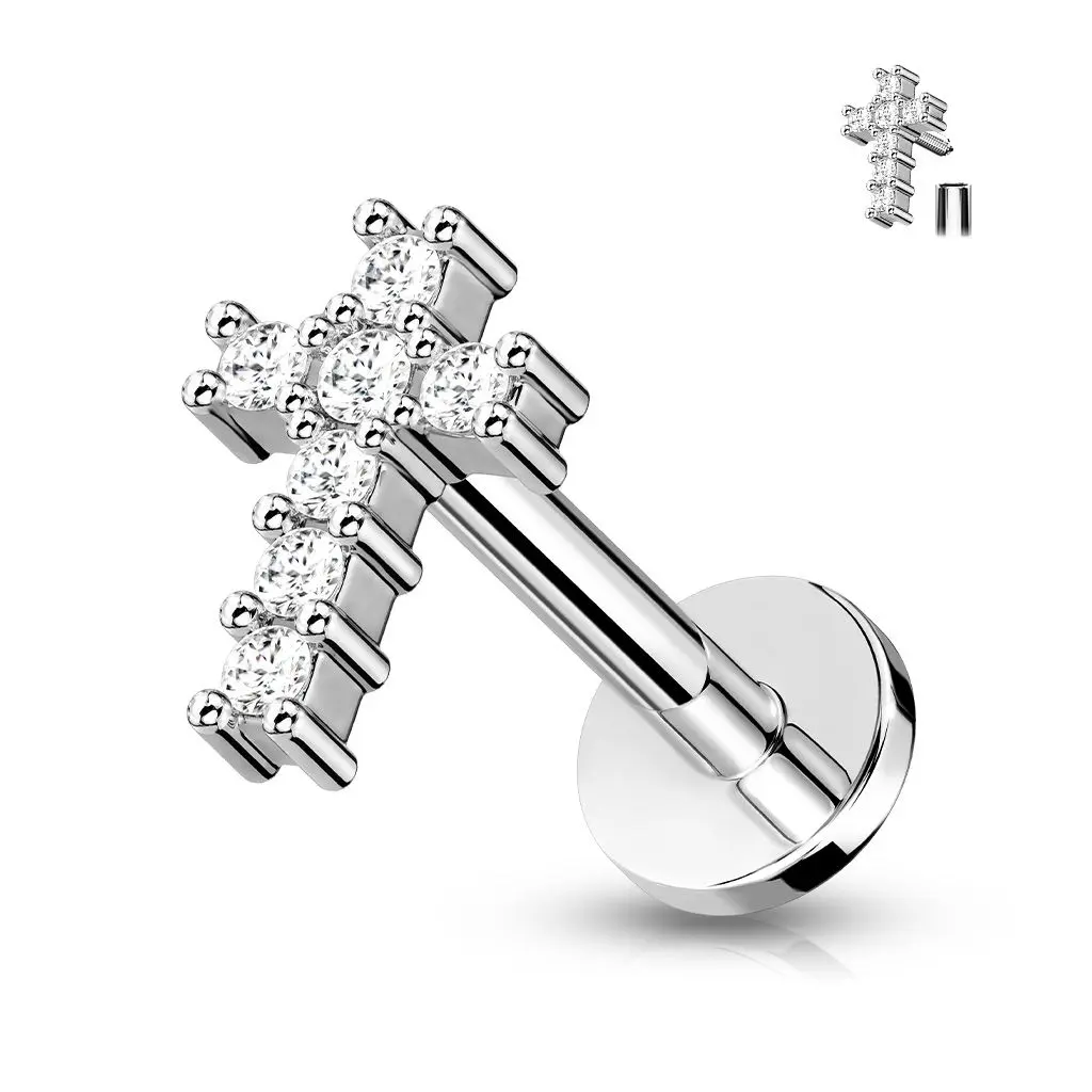 Labreta / cartilage piercing - křížek (1,2 x