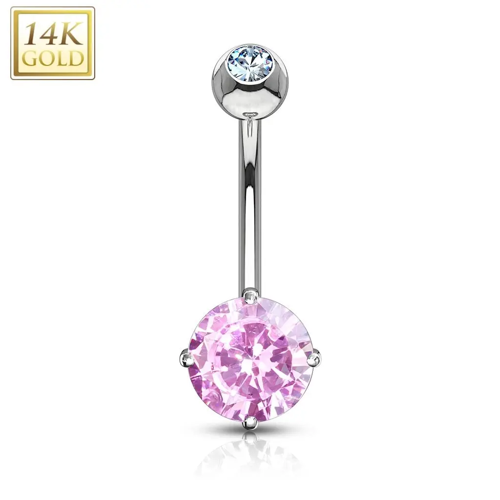 Zlatý piercing do pupíku - růžové zirkony, Au 585/1000 - ZL01082P-WG