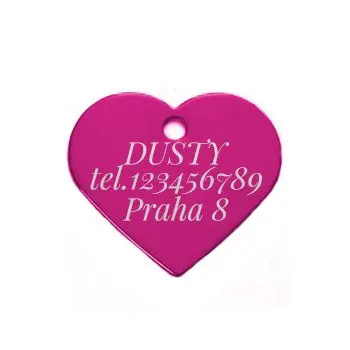 S4U Hliníková psí známka srdíčko velké (tmavě růžová) - PZ012-DP