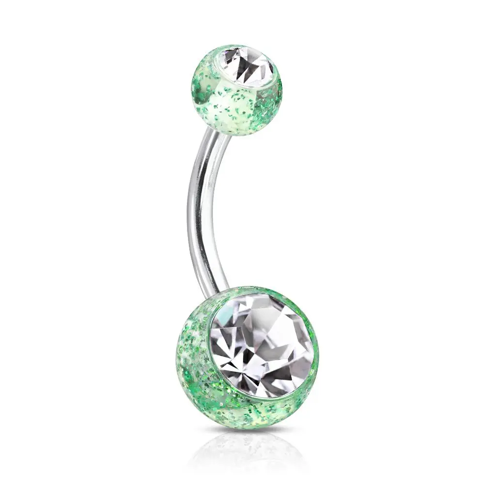 Piercing do pupíku - banánek (zelená/čirý zirkon) - BA01072-CG