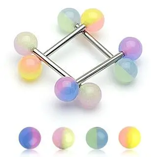 Piercing do jazyka - svítící ve tmě (žlutá/fialová) - PJ01155-YA