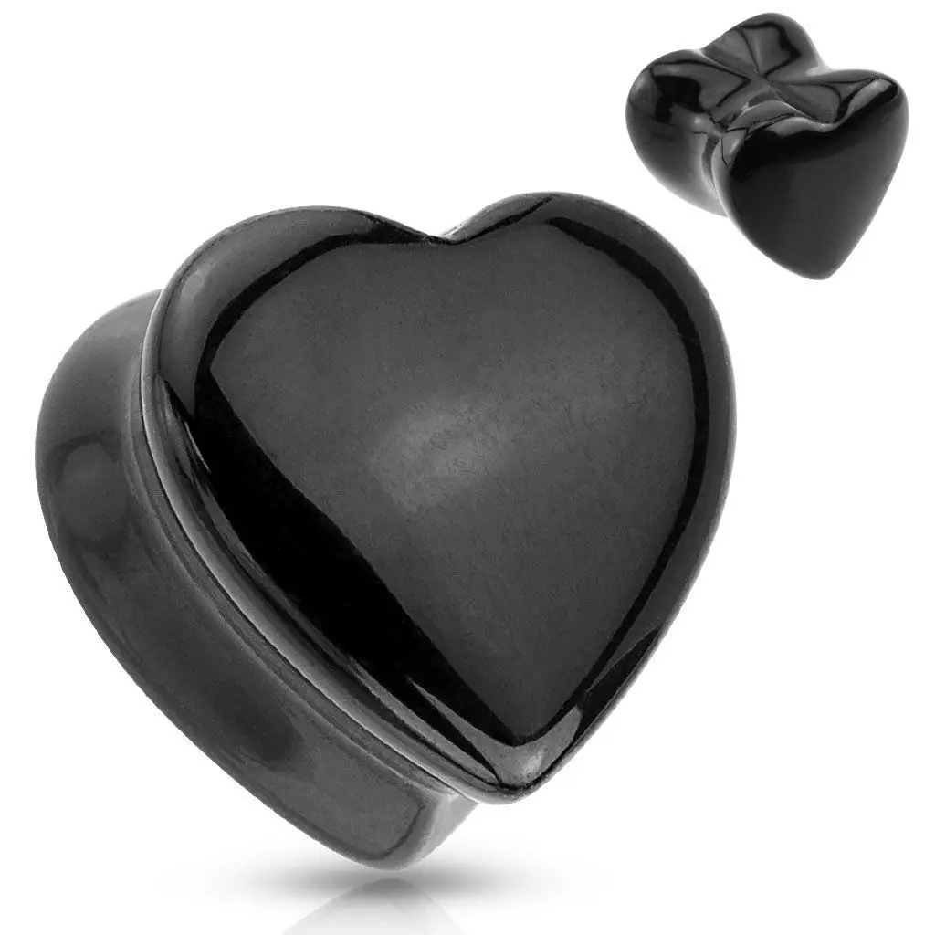 Plug do ucha srdce - černý onyx (12 mm) - PL01151-12