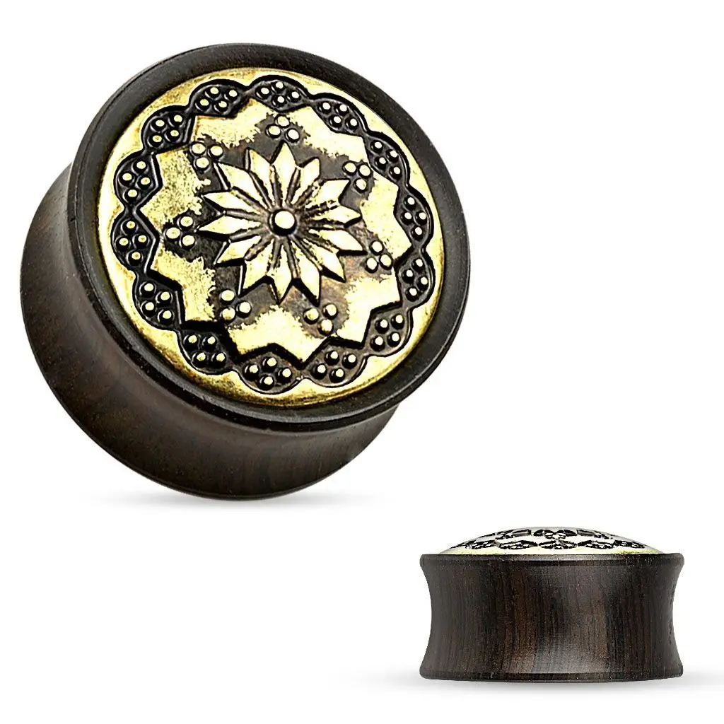 Dřevěný plug do ucha Ebony Wood s ornamenty (8 mm) - PL01174-08