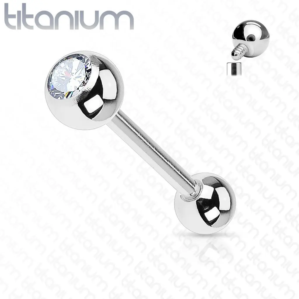 Piercing činka titan zirkon (1,6 x 6 mm, 3 mm kuličky) - TIT1008-16063