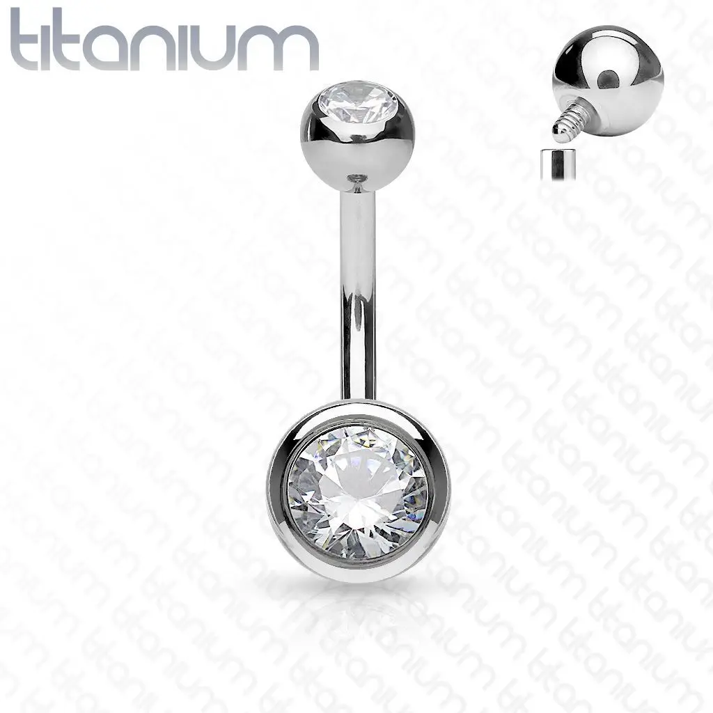 Piercing do pupíku vnitřní závit, zirkon - TITAN (1,6 x