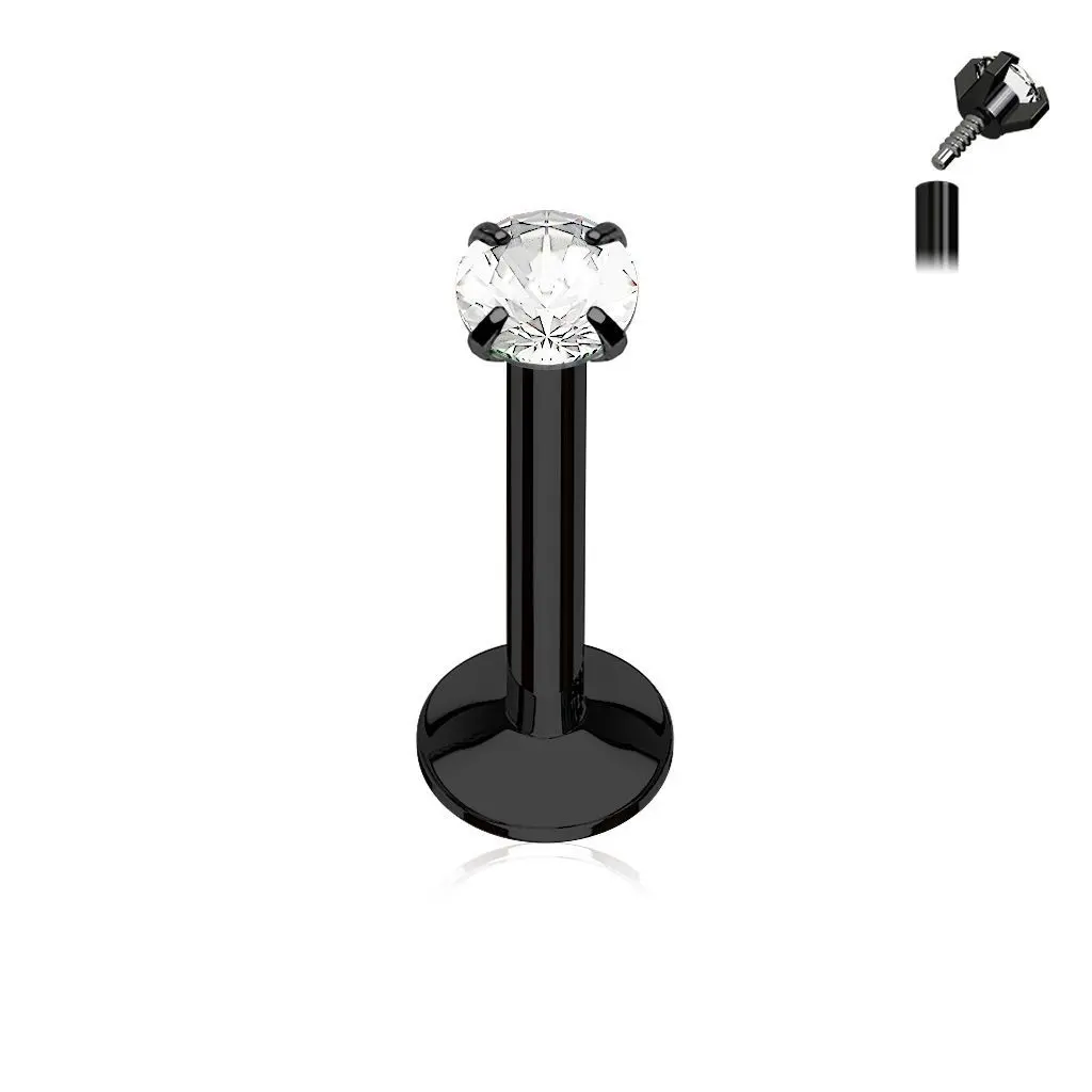 S4U Piercing do brady černý, čirý kamínek (1,2 x 8 mm) - LB01081K-1208