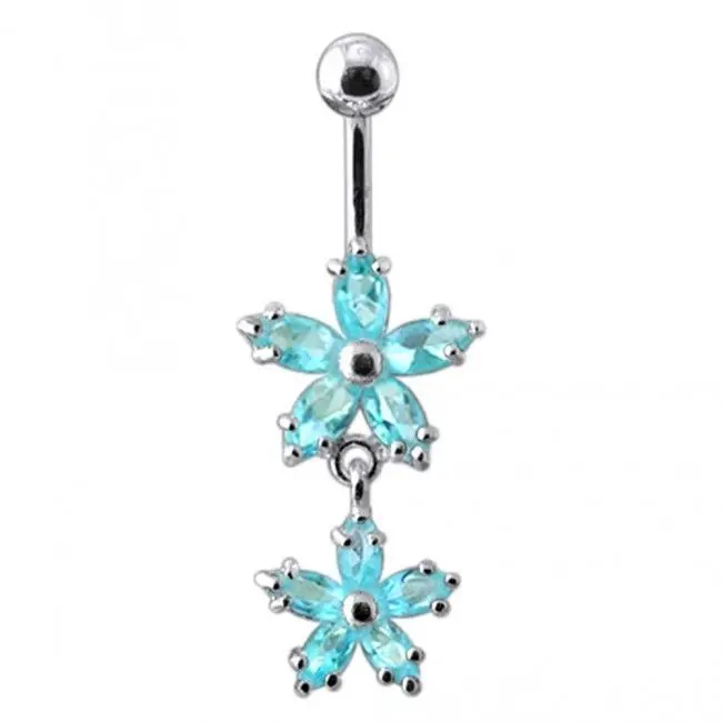 S4U Stříbrný piercing do pupíku - kytičky (tyrkysová) - BP01117-Q