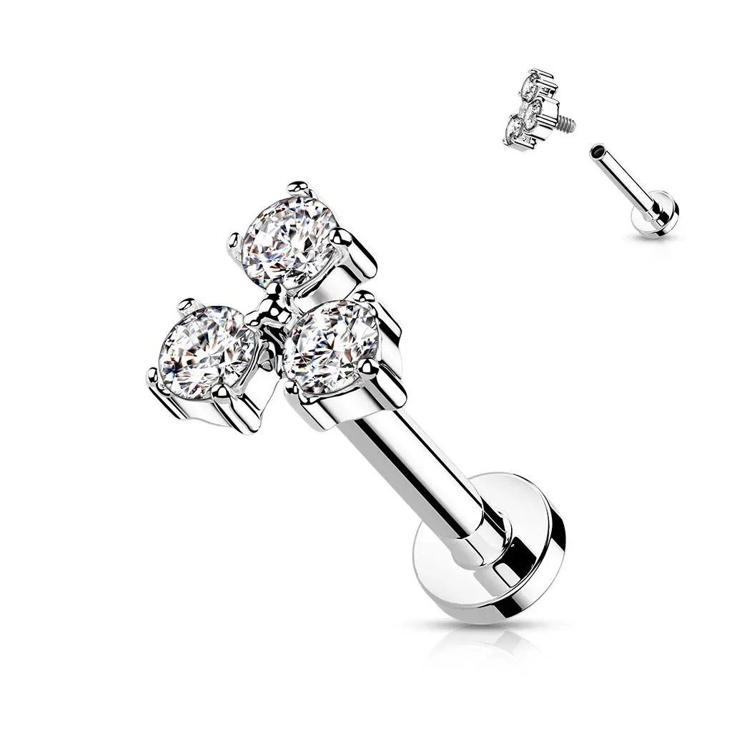 Labreta / cartilage piercing, čiré zirkony (1,2 x 6 mm) - LB0042C-1206