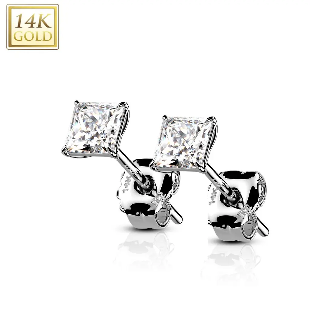 Zlaté 14ti karátové náušnice s čirými zirkony 4mm - ZL-1001-04W
