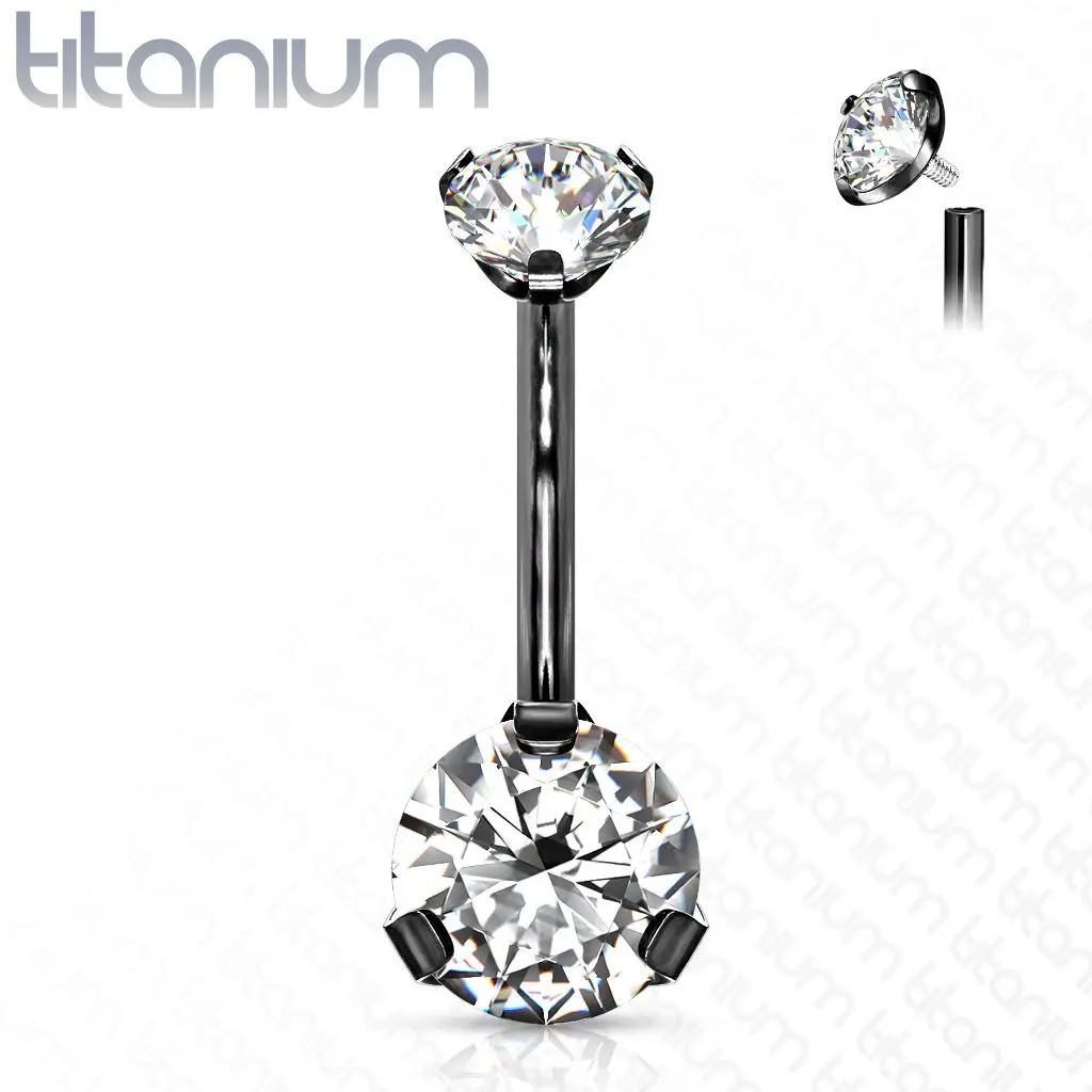Černý piercing do pupíku vnitřní závit, zirkon - TITAN - TIT1142-KC