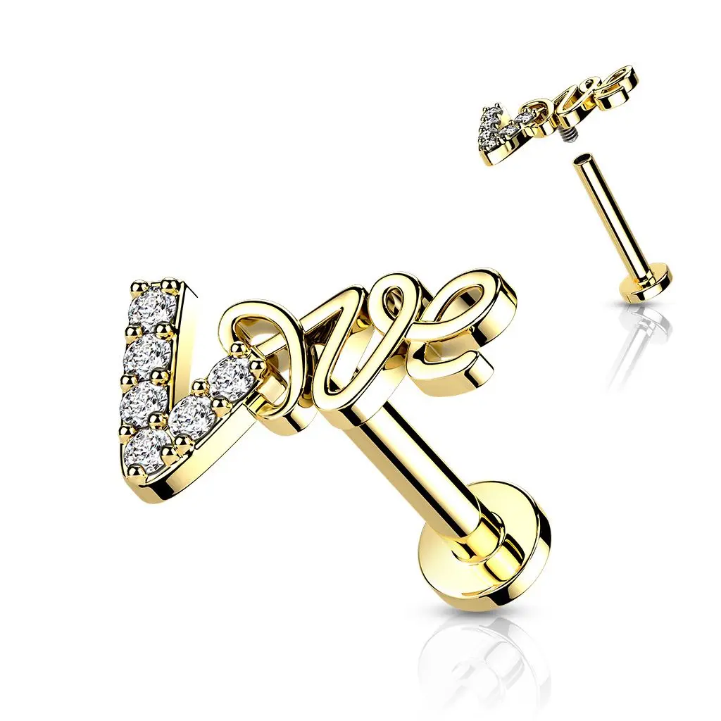 S4U Zlacený piercing do brady Love (1,2 x 8 mm) - LB1097GD-1208