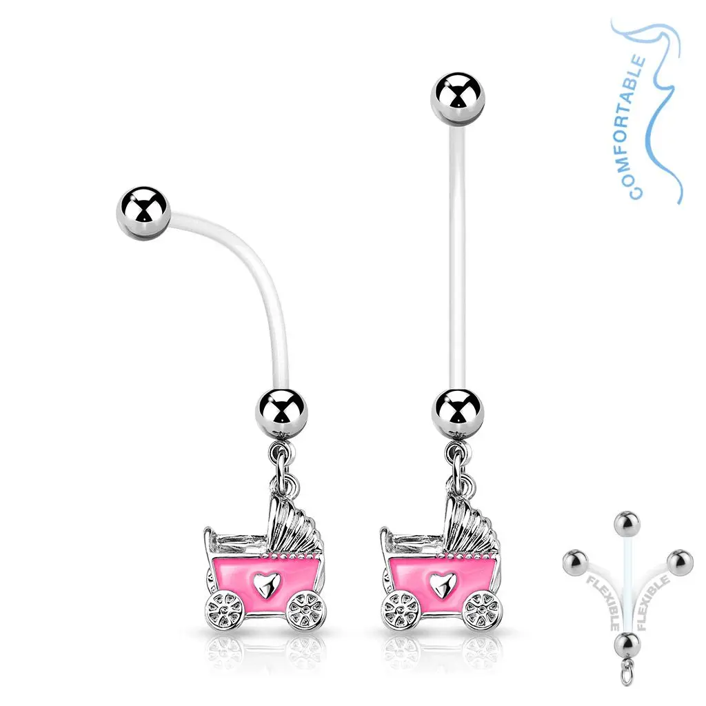 Těhotenský piercing do pupíku - kočárek (růžová) - WP01144-P