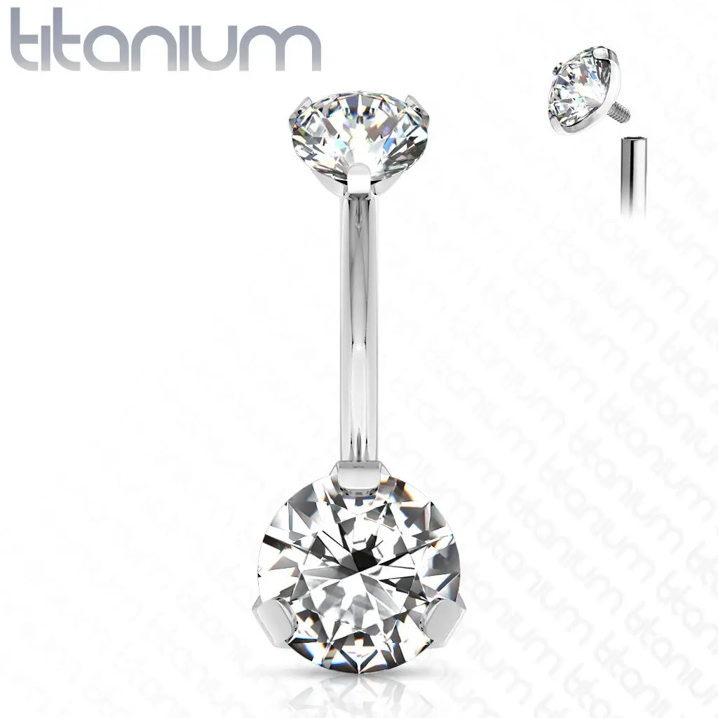 Piercing do pupíku vnitřní závit, zirkon - TITAN