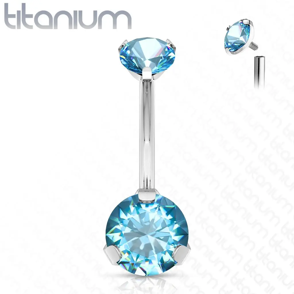 Piercing do pupíku vnitřní závit, zirkon - TITAN (tyrkysová) - TIT1142-Q