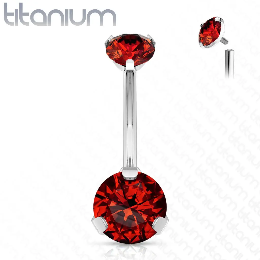 Piercing do pupíku vnitřní závit, zirkon - TITAN (červená) - TIT1142-R