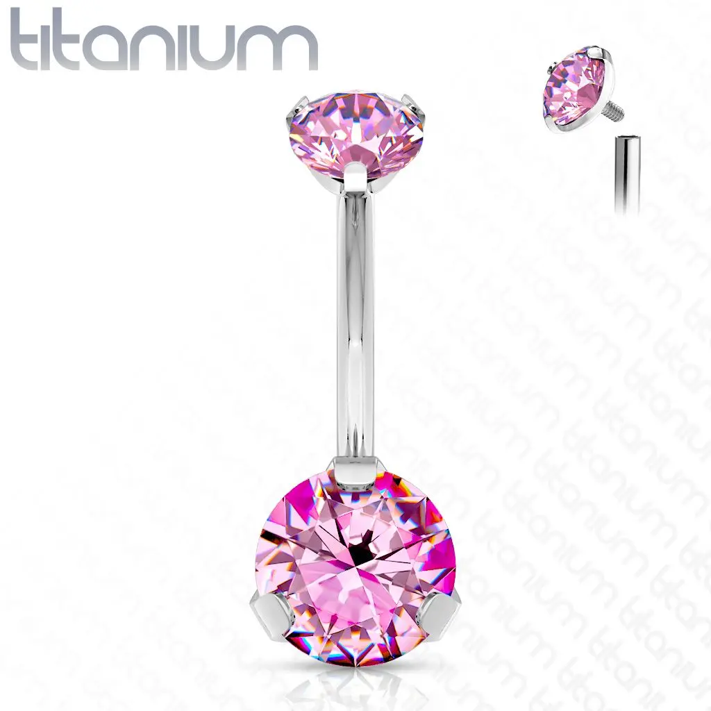 Piercing do pupíku vnitřní závit, zirkon - TITAN (růžová) - TIT1142-P
