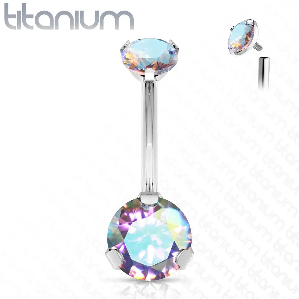 Piercing do pupíku vnitřní závit, zirkon - TITAN (duhová) - TIT1142-AB