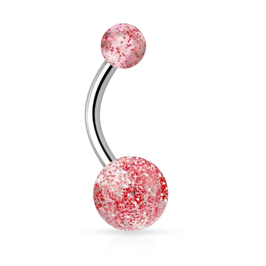 Piercing do pupíku - banánek se třpytkami (červená) - BA01044-R