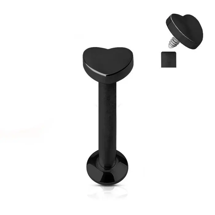 S4U Piercing do brady - labreta, černé srdíčko (1,2 x