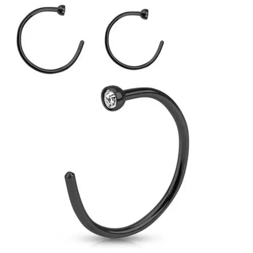 Černý piercing do ucha/nosu se zirkonem (8 mm) - N0064-08