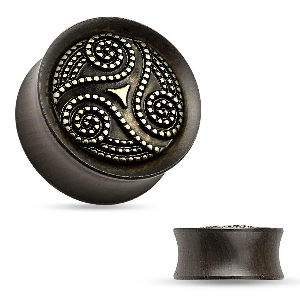 Dřevěný plug do ucha Ebony Wood s ornamenty (14 mm) - PL01172-14