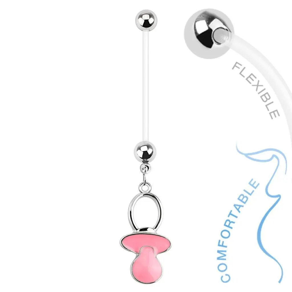 Těhotenský piercing do pupíku - dudlík (růžová, 1,6 x 25 mm)