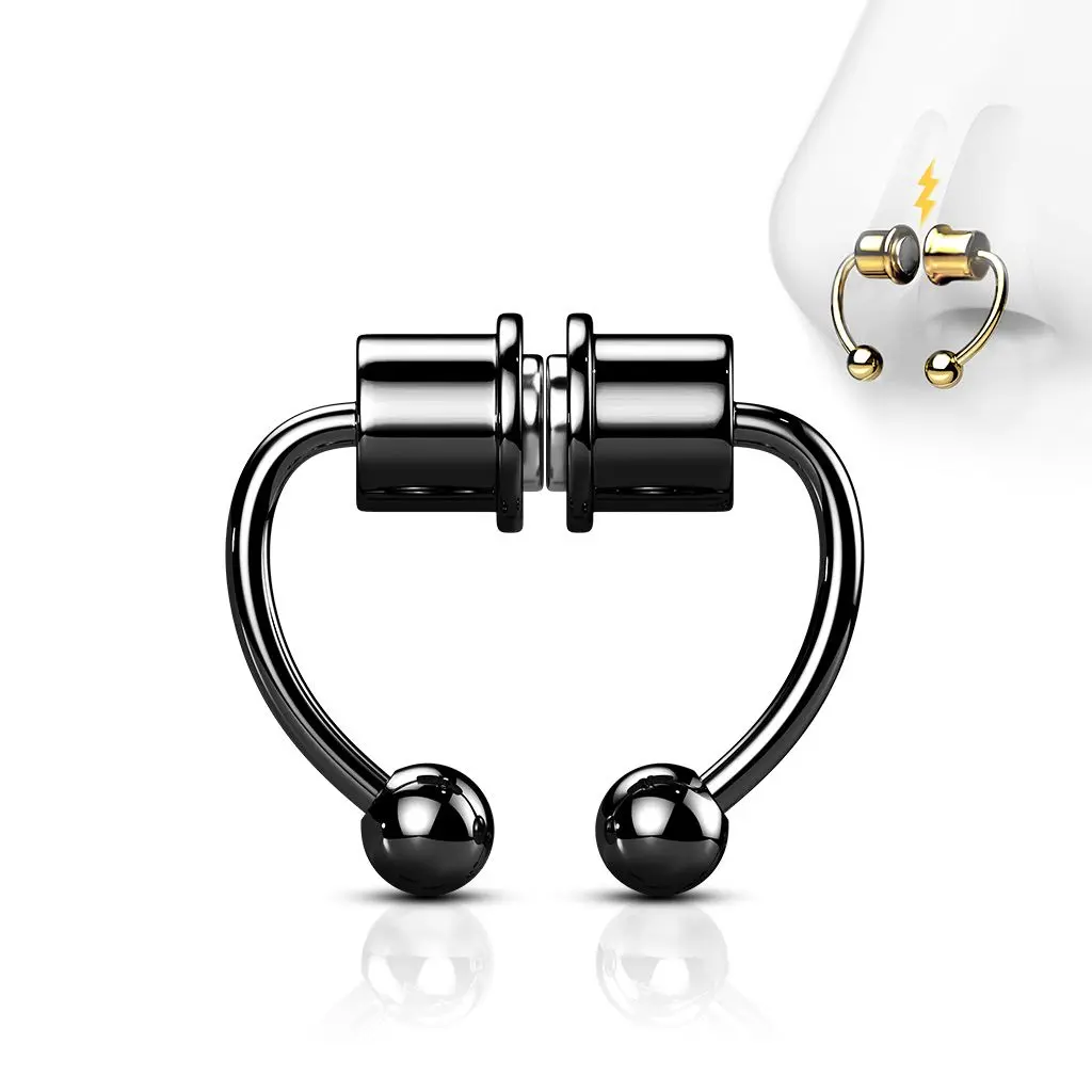 Černý falešný magnetický septum piercing do nosu - NS0048-K
