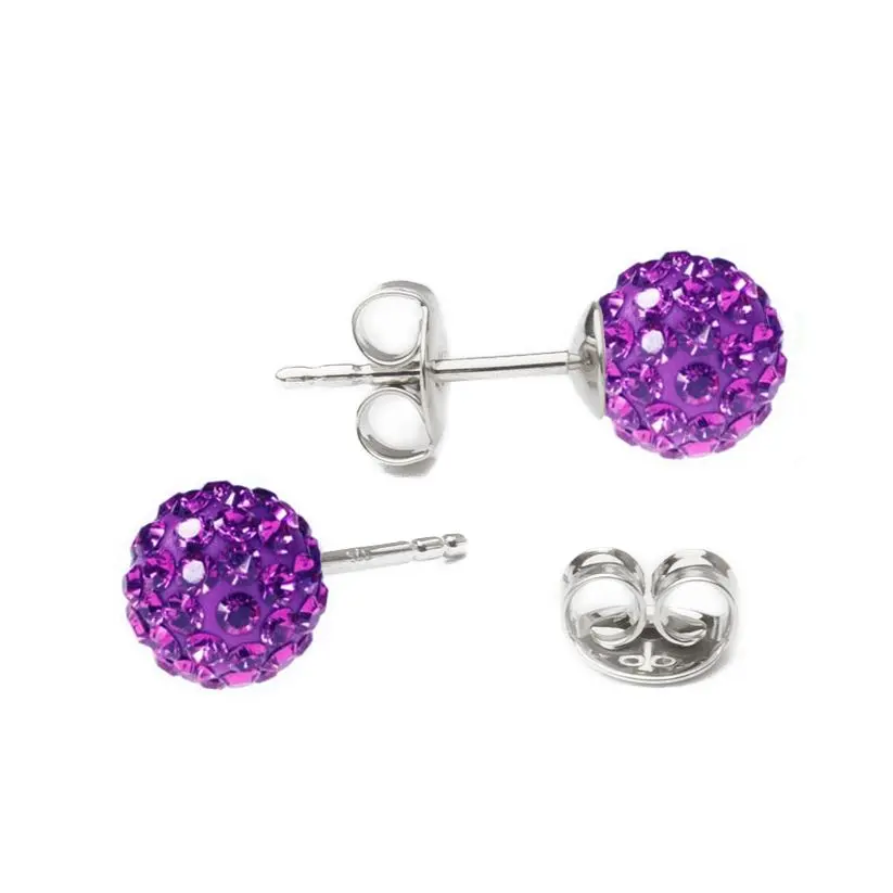NUBIS Stříbrné náušnice kuličky Crystals from Swarovski Amethyst - SWAG06-AM