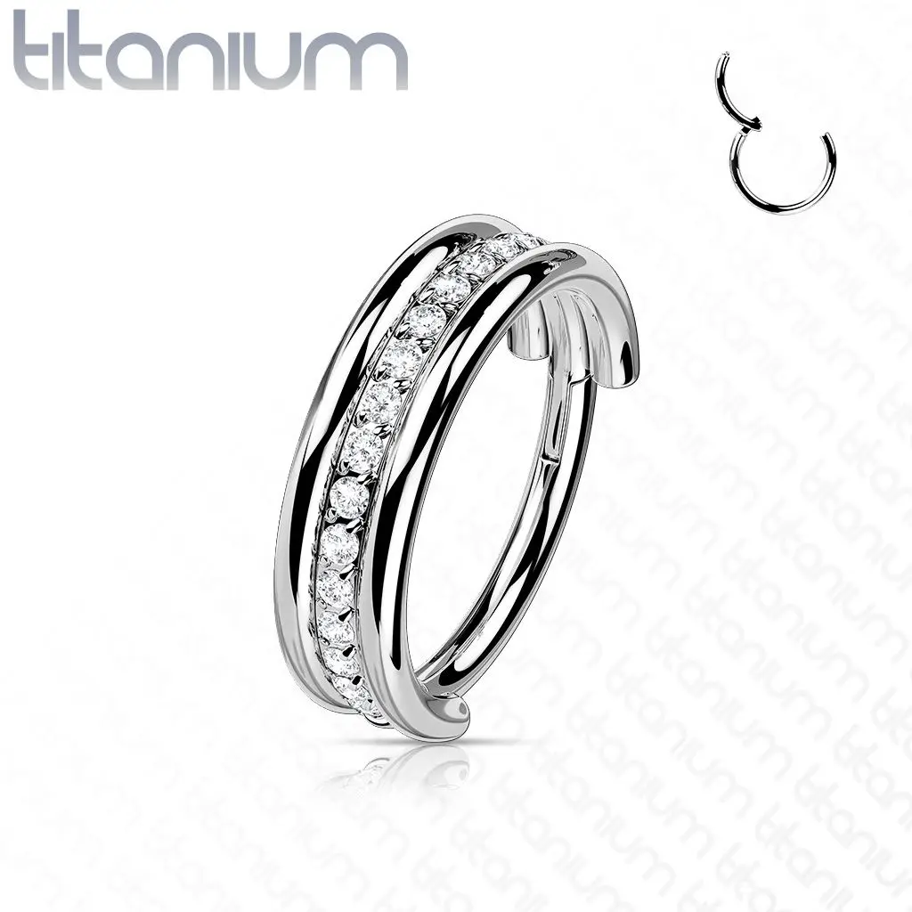Segment kruh - helix / cartilage / tragus piercing TITAN, čiré zirkony (1,2 x