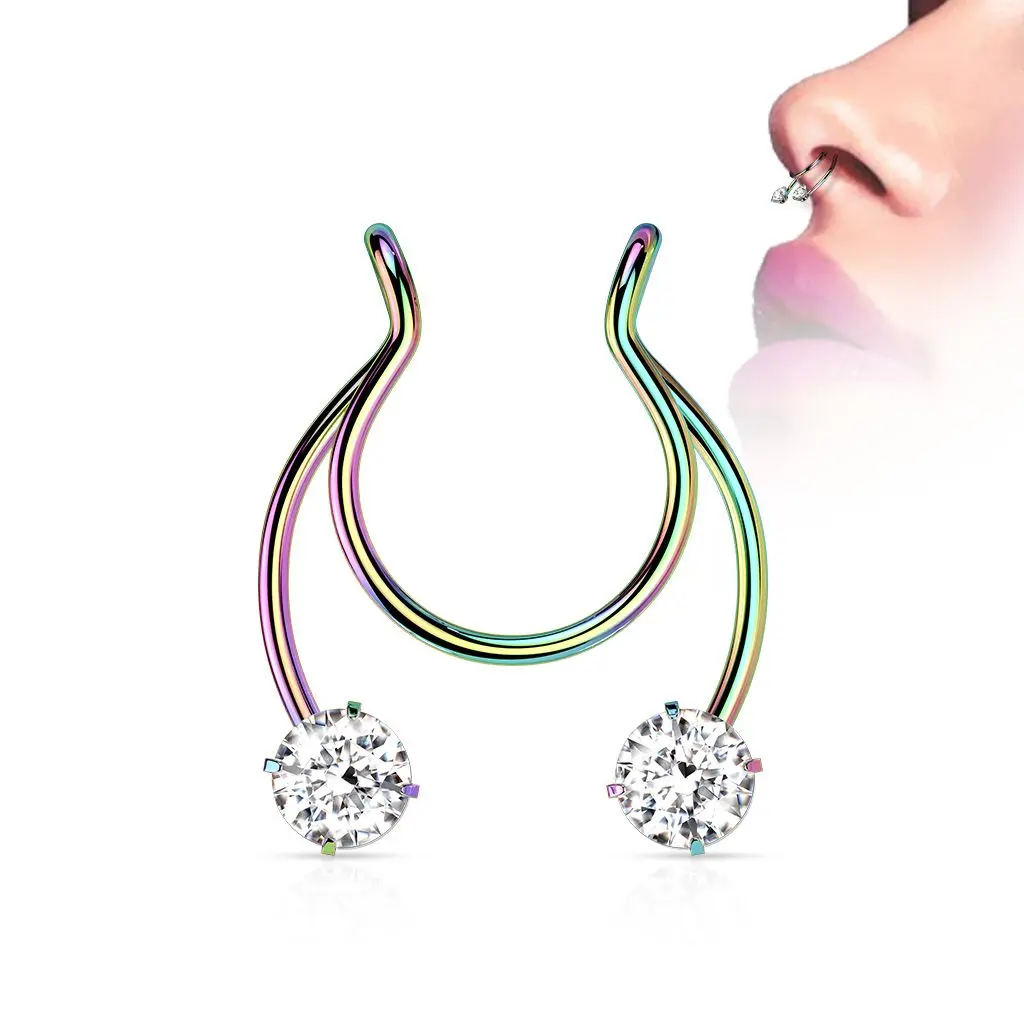 Falešný piercing do nosu - septum (duhová) - ST0018-W