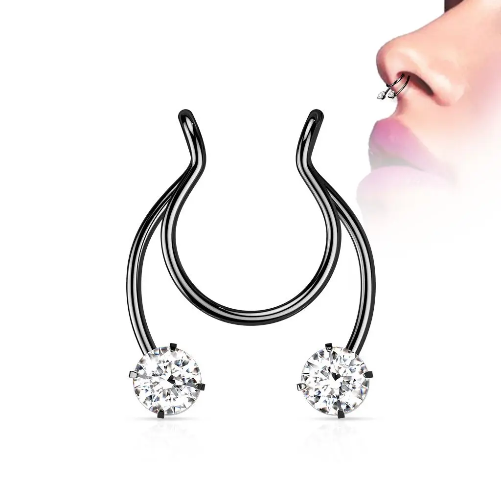 Falešný piercing do nosu - septum (černá) - ST0018-K