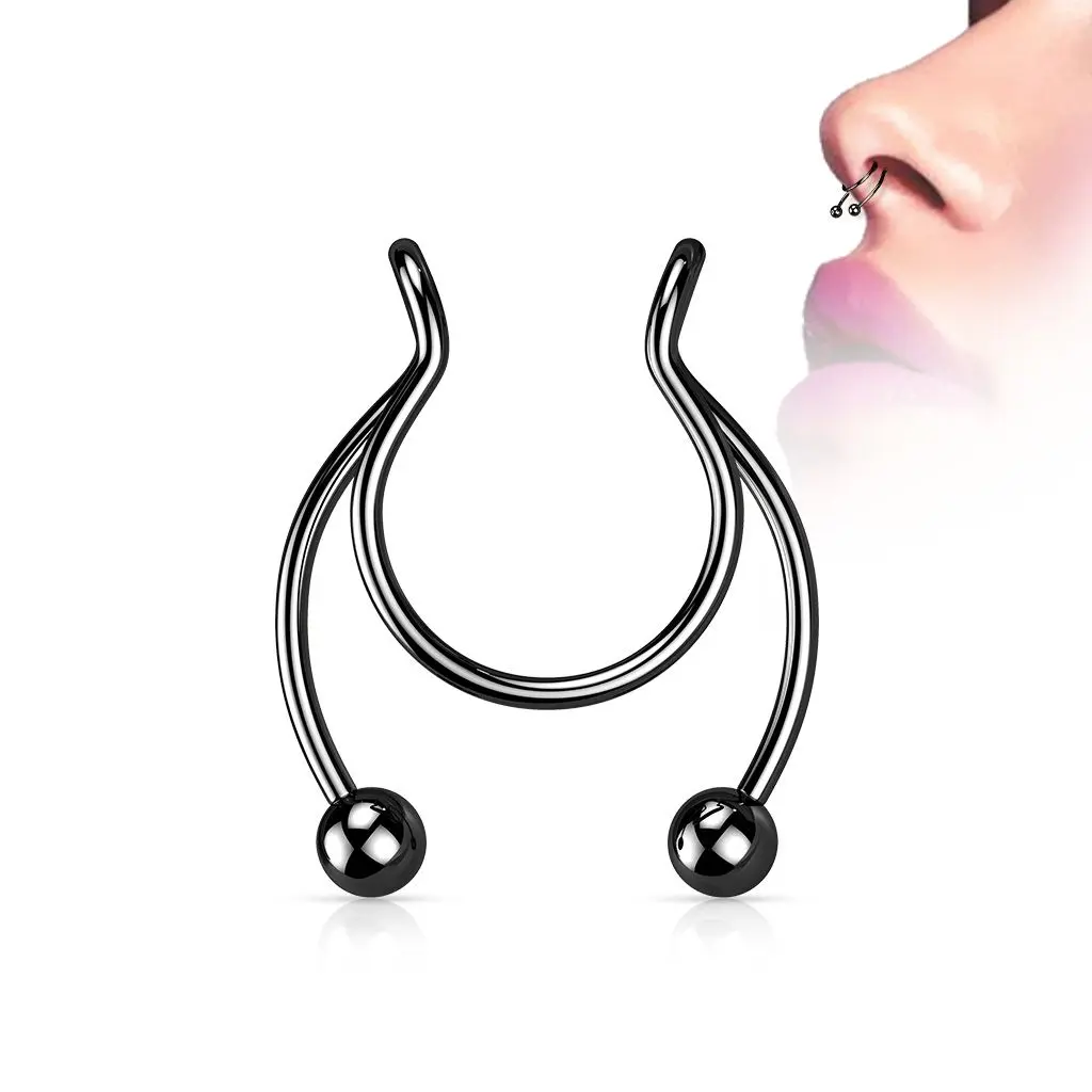Falešný piercing do nosu - septum (černá) - ST0017-K