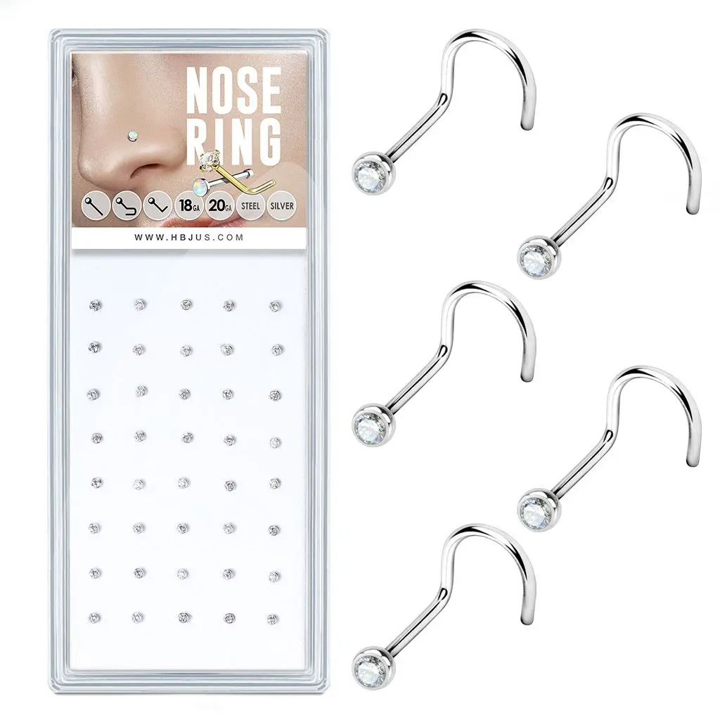 S4U Sada 40ti piercingů do nosu, 2mm zirkon, tl. 0,8 mm - N0000-22