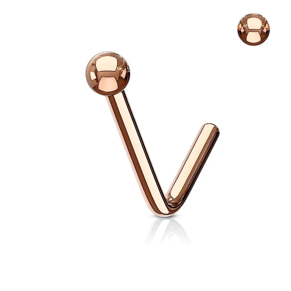 Zahnutý piercing do nosu kulička (růžové zlato)