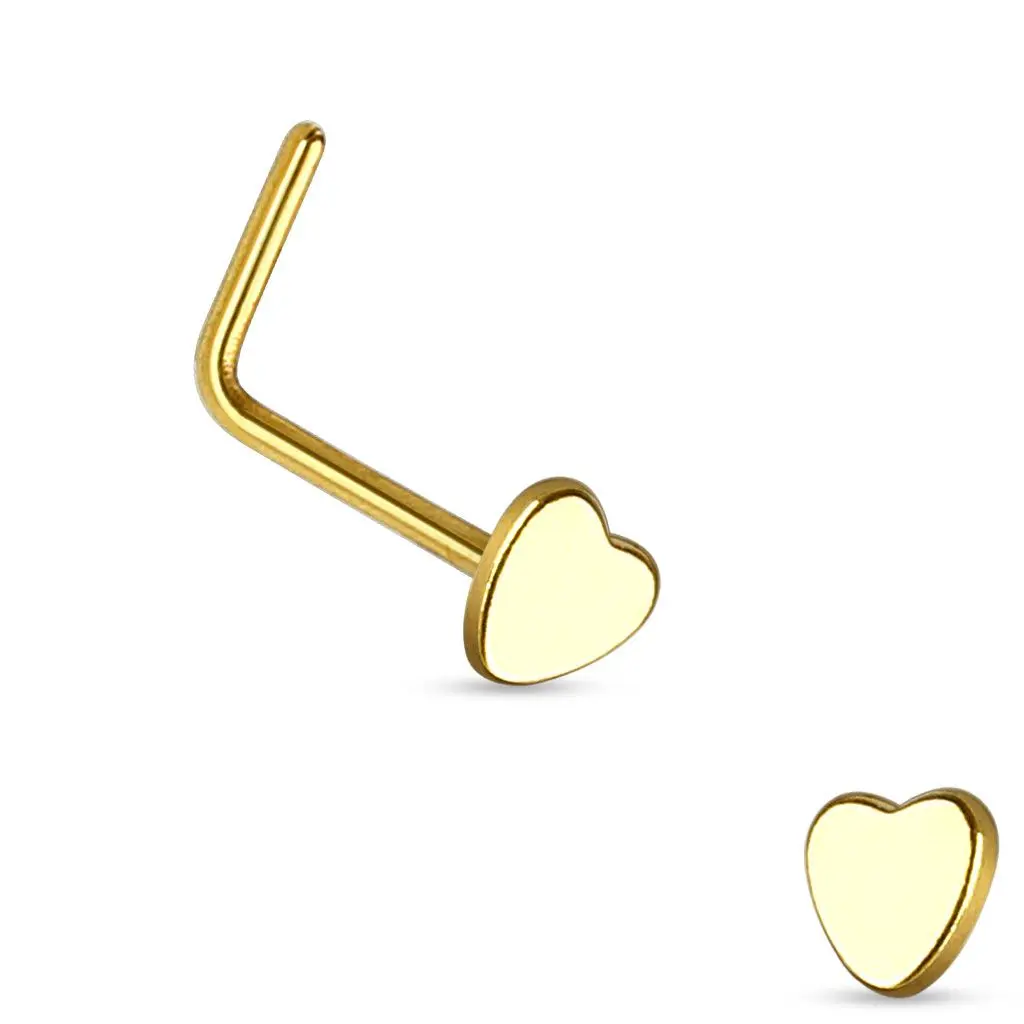 Zlacený zhnutý piercing do nosu - srdíčko - N01154-GD