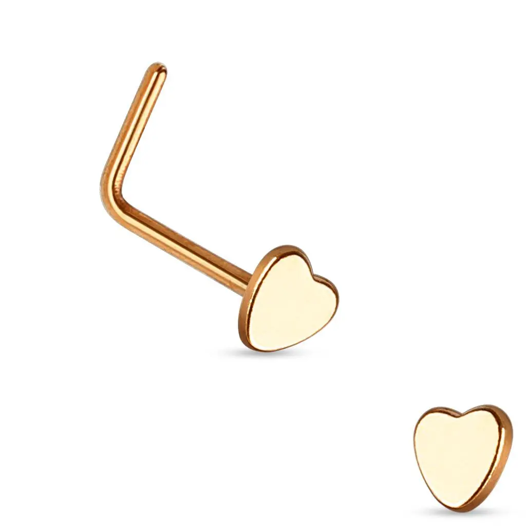 Zlacený zhnutý piercing do nosu - srdíčko - N01154-RD