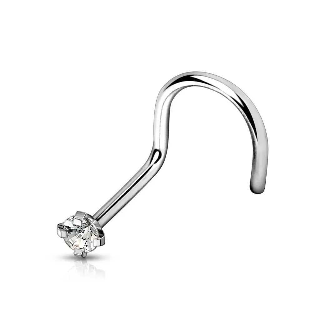 Zahnutý piercing do nosu - titan (čirý 2,5 mm) - TIT1063C-025