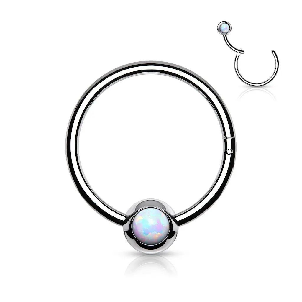 Piercing kruh segment, bílý opál (1,2 x