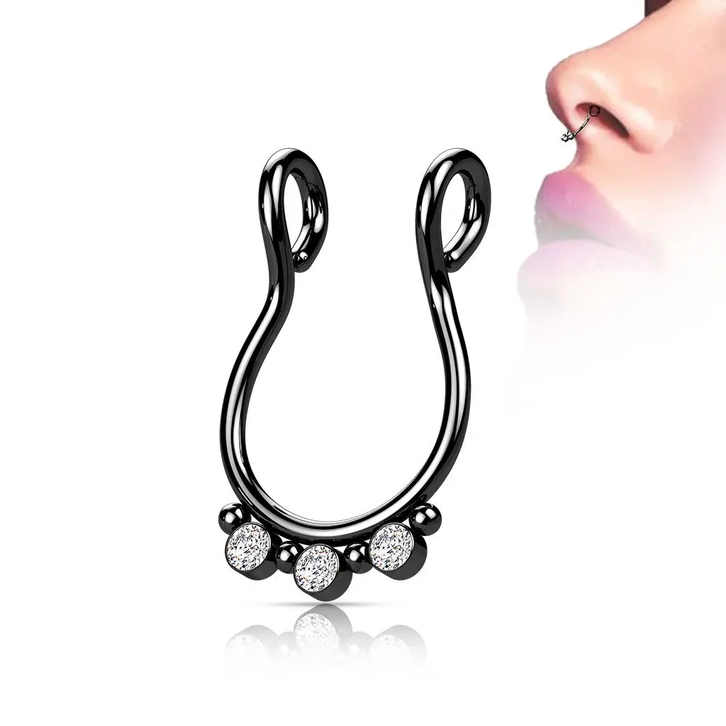 Falešný piercing do nosu - septum (černá) - ST0020-K