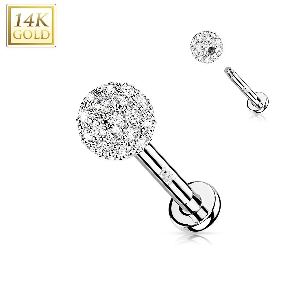 S4U Zlatý piercing do brady - labreta zirkon 1,2 x 8 mm, Au 585/1000 - ZL01234-1208-WG