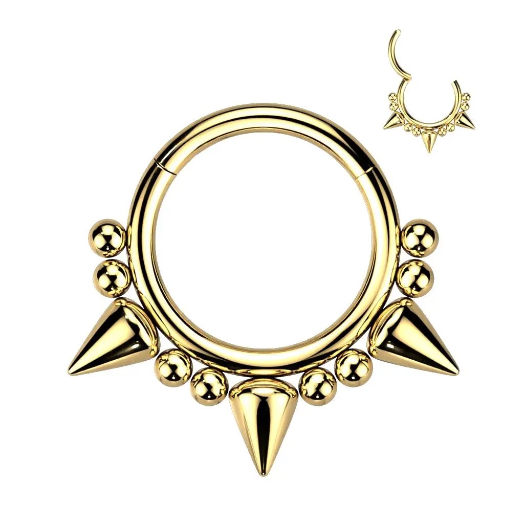 Zlacený piercing kruh segment s hroty (1,2 x