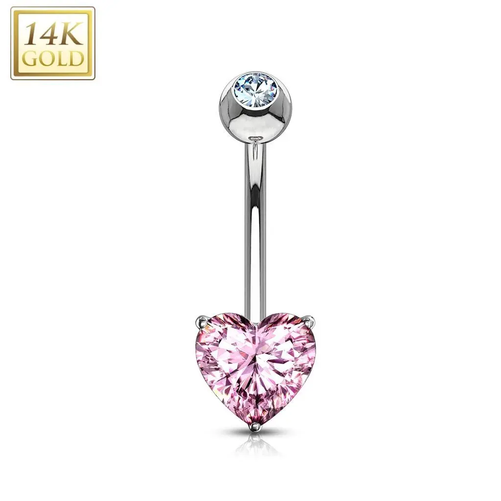 Zlatý piercing do pupíku - srdíčko, Au 585/1000 - ZL01087P-WG