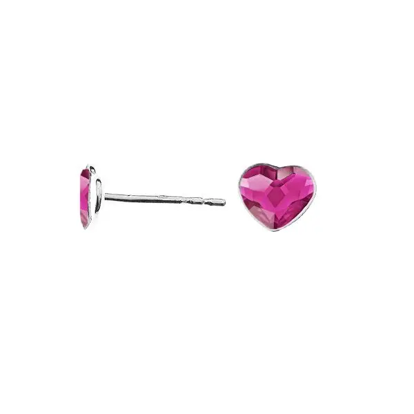 NUBIS Stříbrné náušnice se srdcem Crystals from Swarovski Fuchsia - NB-0203-FU