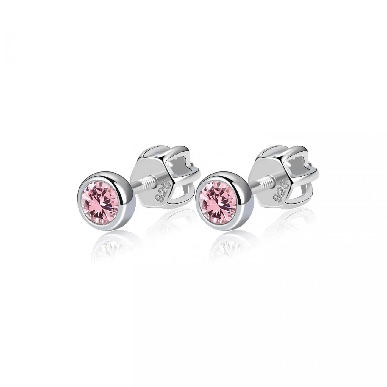 NUBIS Stříbrné náušnice, světle růžové zirkony 3 mm - NB-3651-LP
