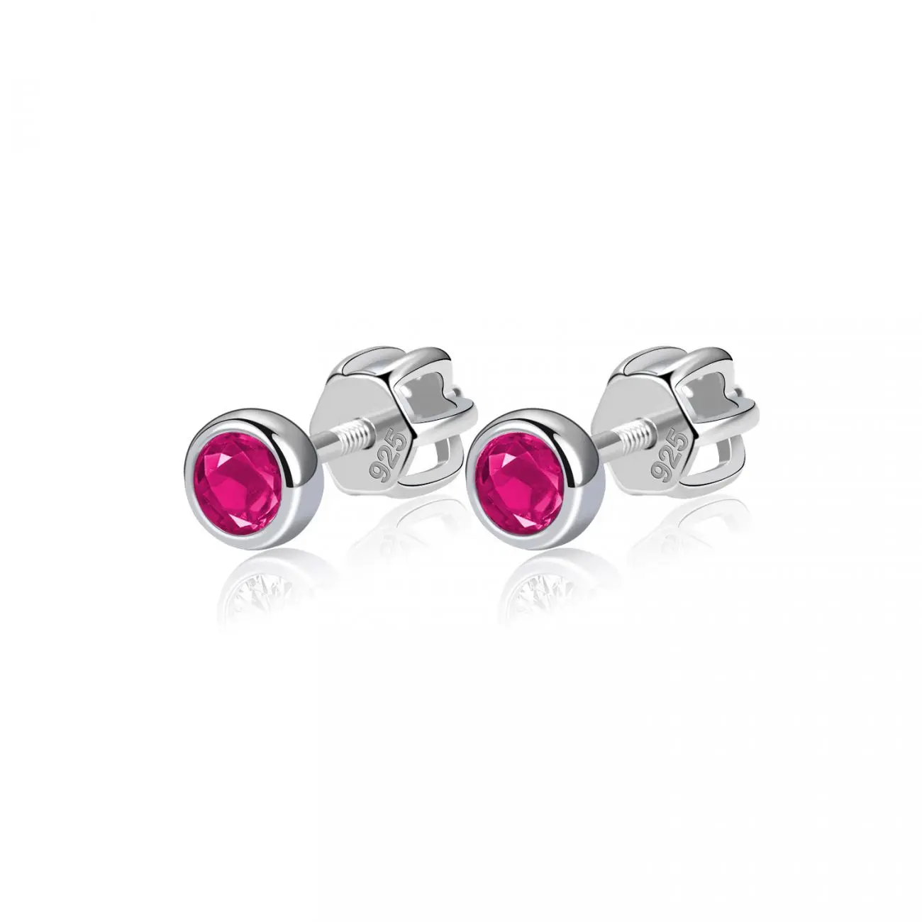 NUBIS Stříbrné náušnice, tmavě růžové zirkony 3 mm - NB-3651-F