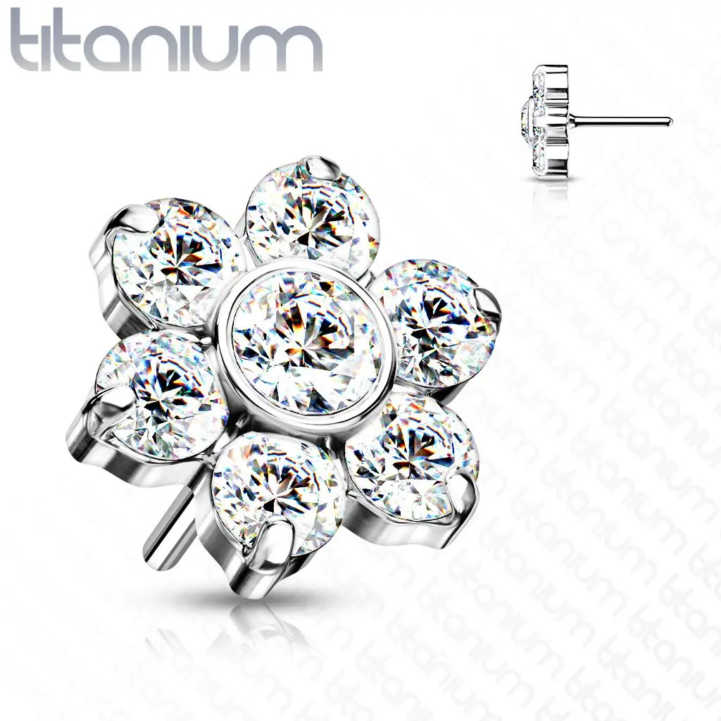 S4U Kytička k PUSH IN piercing do nosu TITAN, čiré zirkony - TIT1213-C