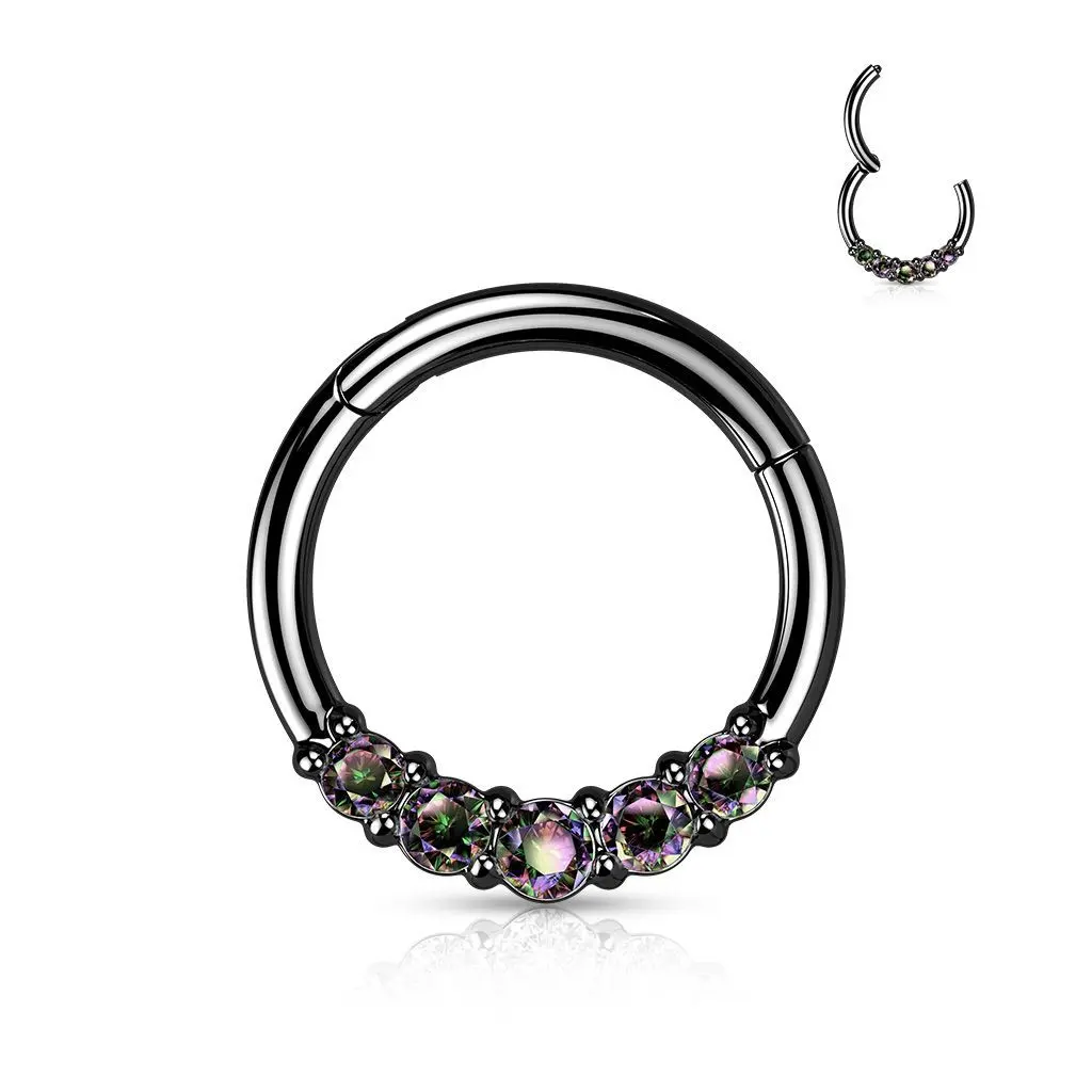 Černý segment kruh se zirkony, septum piercing 1,2 x