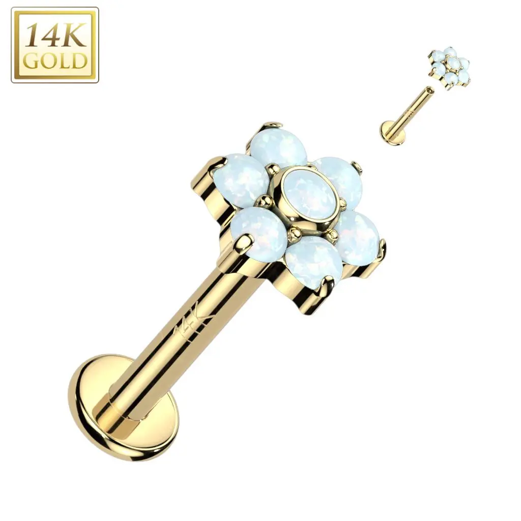 S4U Zlatý piercing do brady - labreta opál, Au 585/1000 (1,2 x 8 mm) - ZL01247-OP17-1208-YG