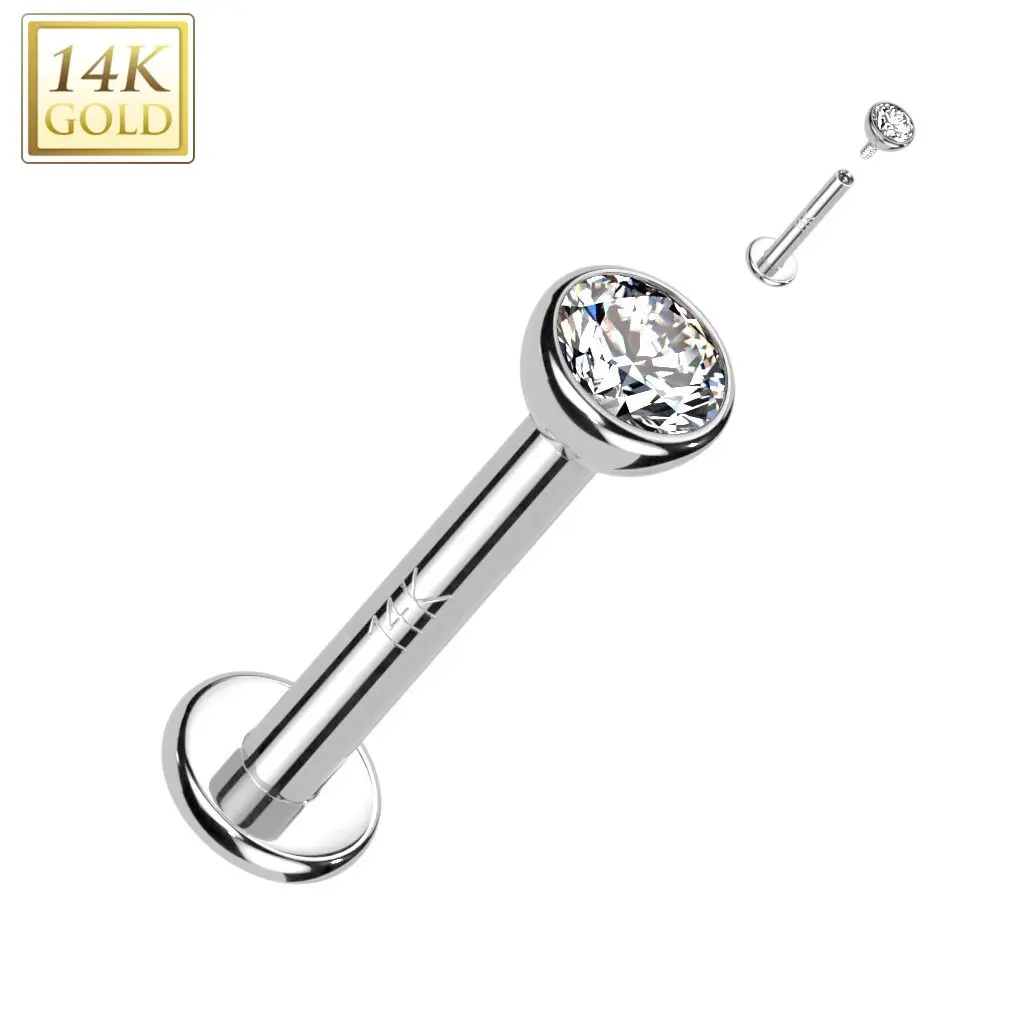S4U Zlatý piercing do brady - labreta zirkon, Au 585/1000 (1,2 x